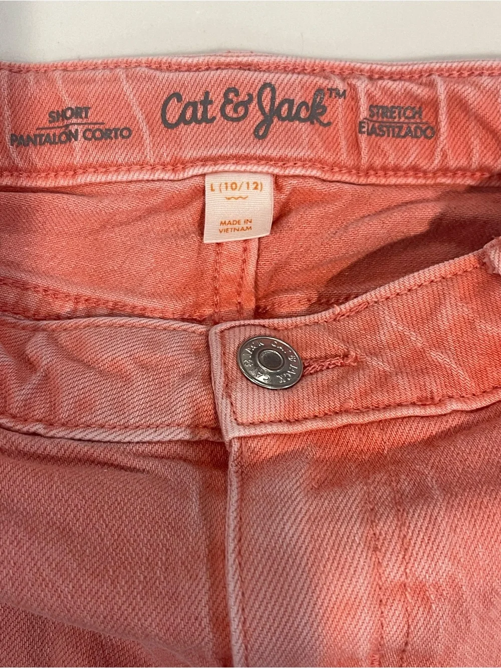 Girl's Coral Denim Frayed-Hem Shorts Size 10/12